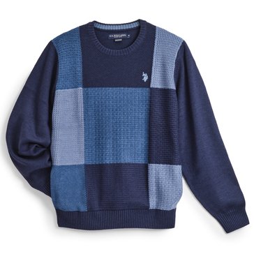 US Polo Assn. Men's Textured Patchwork Crew Sweater 