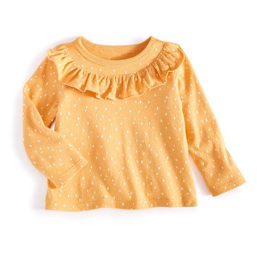 Wanderling Baby Girls' Long Sleeve Dot Ruffle Top