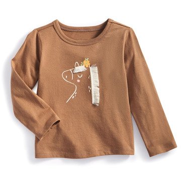 Wanderling Baby Girls' Long Sleeve Fringe Horse Tee