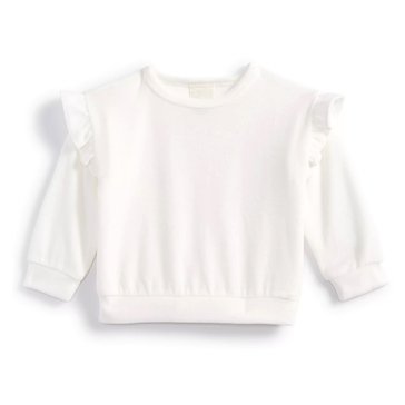 Wanderling Baby Girls' Solid Ruffle Velour Top