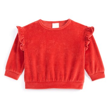 Wanderling Baby Girls' Solid Ruffle Velour Top