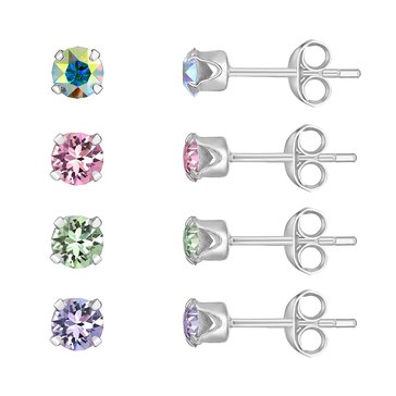 Childrens Crystal Stud Earrings, Set of 4