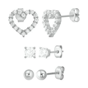 CZ Ball and Heart Stud Earring Set