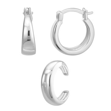 Polished Hoop and Cuff Earring Set