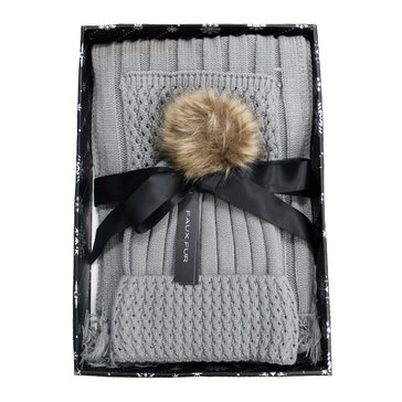 Tahari Rib Knit Beanie And Tassel Scarf Boxed Set