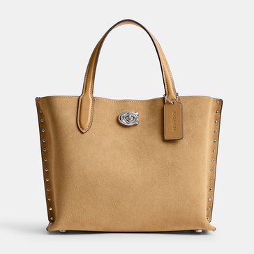 COACH Mixed Leather Suede with Rivets Willow Tote 24