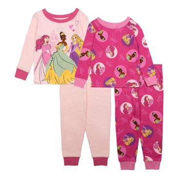 Disney Toddler Girls' Princess 4-Piece Cotton Pajama Sets