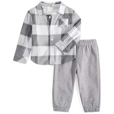 Wanderling Baby Boys' Button Up Plaid Set