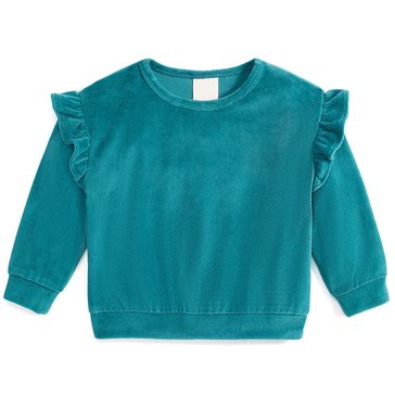 Wanderling Baby Girls' Solid Ruffle Velour Top