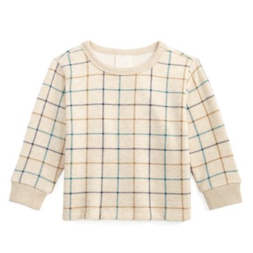 Wanderling Baby Boys' Long Sleeve Windowpane Henley Fleece Top