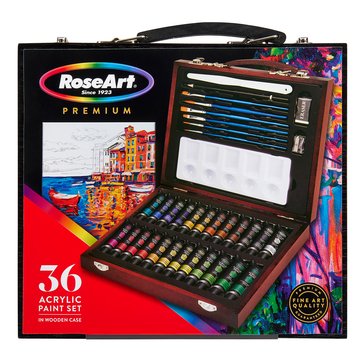 Roseart Acrylic 36-Piece Paint Set In Wooden Case