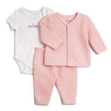 Wanderling Baby Girls' Quilted Jacket Bodysuit Set 3-Pack