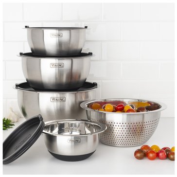 Viking 9-Piece Stainless Steel Mixing Bowl Set with Lids and Colander