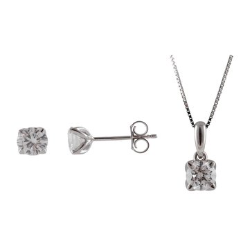 Evolv. 1 1/2 cttw Round Lab Grown Diamond Pendant and Stud Earrings Set