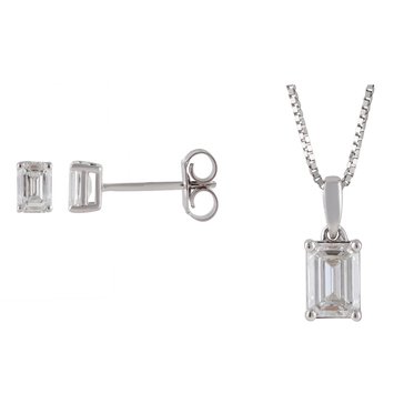 Evolv. 1 cttw Emerald Cut Lab Grown Diamond Pendant and Stud Earrings Set