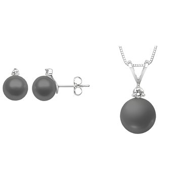 Evolv. Freshwater Black Pearl and Lab Grown Diamond Pendant and Earring Set