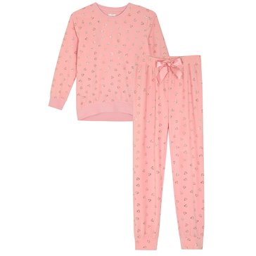 Sleep On It Big Girls' Foil Heart Velour Sleep Sets