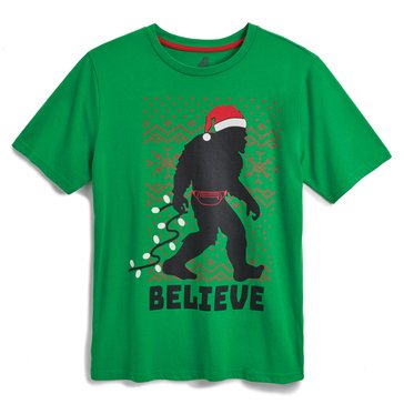 Hollywood Denim Men's Short Sleeve Christmas Bigfoot Believe Graphic Tee  