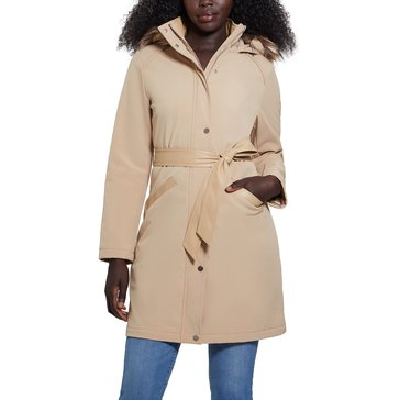 Guess Women's Softshell Hoodie Removable Faux Fur Belted Parka