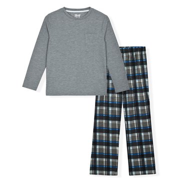 Sleep On It Big Boys' Long Sleeve Thermal Top And Plaid Fleece Pants 2-Piece Sleep Set