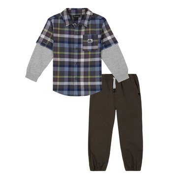 Quiksilver Toddler Boys' Twofer Long Sleeve Button Up Shirt And Woven Pants Sets