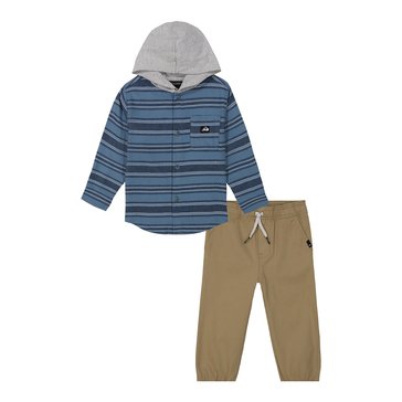 Quiksilver Toddler Boys' Hooded Twill Long Sleeve Button Up Shirt And Woven Pants Sets