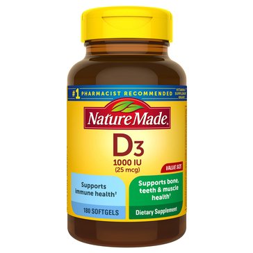 Nature Made Vitamin D3 1000 IU Softgels, 180-Count