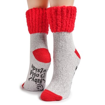 Legale Women's Baby Its Cold Outside Comfy Tweets Slipper Socks with Grippers