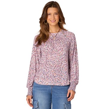 Democracy Women's Printed Blouson Sleeve Knit Top