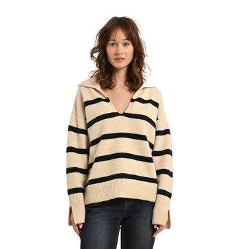 Molly Bracken Women's Stripe Johnny Collar Pullover