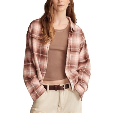 Lucky Brand Women's Raw Edge Flannel Cropped Button Down Shirt