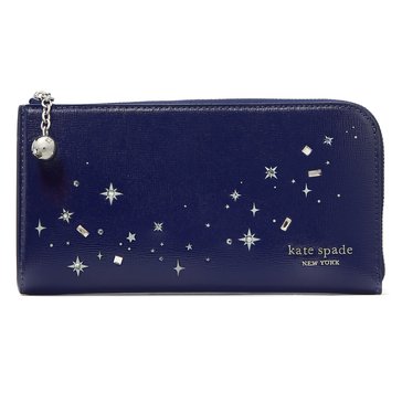 Kate Spade New York Devin Embellished Shiny Saffiano Zip Around Continental Wallet