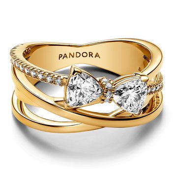 Pandora Sparkling Bow and Crossover Band Ring