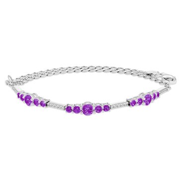 Amethyst and Created White Sapphire Adjustable Bracelet