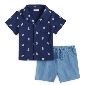 Wanderling Baby Boys' Short Sleeve Turtle Shorts Set