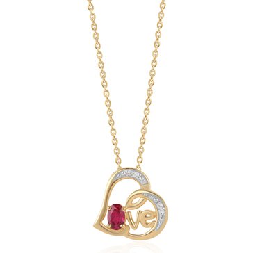 Created Ruby Heart Love Script Pendant with White Topaz Accents