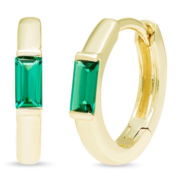 Minimalist Created Emerald Baguette Huggie Earrings