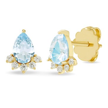 Aquamarine Pear Cut with Created White Sapphire Accents Stud Earrings