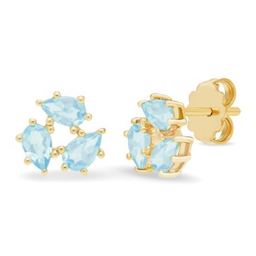 Aquamarine Pear Cut Circular Trio Stud Earrings