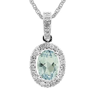 Aquamarine Oval Cut with White Topaz Halo Pendant Necklace