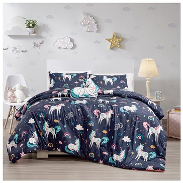 Esca Unicorn 3-Piece Comforter Set with Throw Pillow