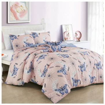 Esca Butterfly 3-Piece Comforter Set with Throw Pillow