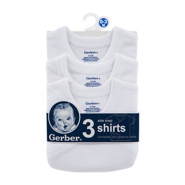 Gerber 3-Pack Snap Side 3 Month White Shirt