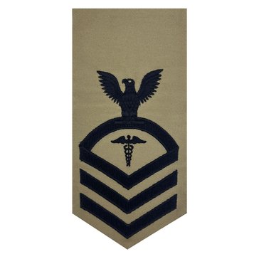 FMF Men's E7 (HMC) Rating Badge in Blue on Khaki for Hospital Corpsman