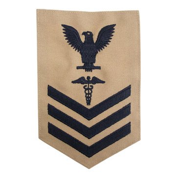 FMF Men's E4-E6 (HM1) Rating Badge in Blue on Khaki for Hospital Corpsman