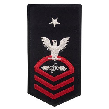 Women's E8 (ATCS) Rating Badge in STANDARD Red on Blue POLY/WOOL for Aviation Electronics Technician