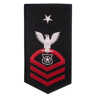 Women's E8 (MACS) Rating Badge in STANDARD Red on Blue POLY/WOOL for Master at Arms