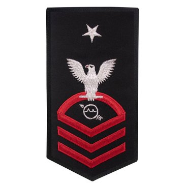 Women's E8 (OSCS) Rating Badge in STANDARD Red on Blue POLY/WOOL for Operations Specialist