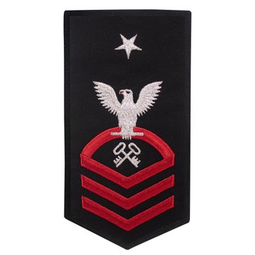 Women's E8 (LSCS) Rating Badge in STANDARD Red on Blue POLY/WOOL for Logistics Specialist