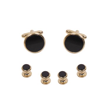 Shirt Studs and Cuff Links in Black Onyx with Gold Backing SET of 4